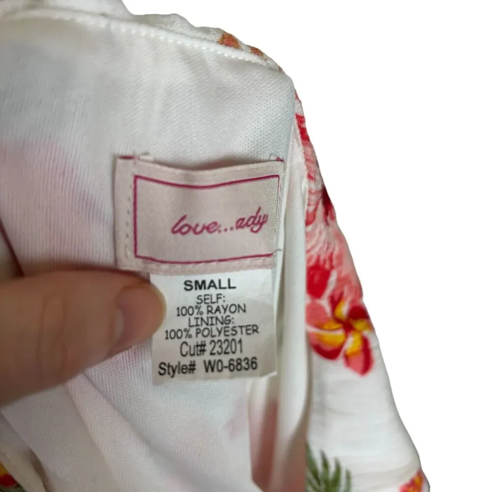 Love...ady Pink Hibiscus Green Front Slit Dress Women's Small Strapless - Picture 7 of 11